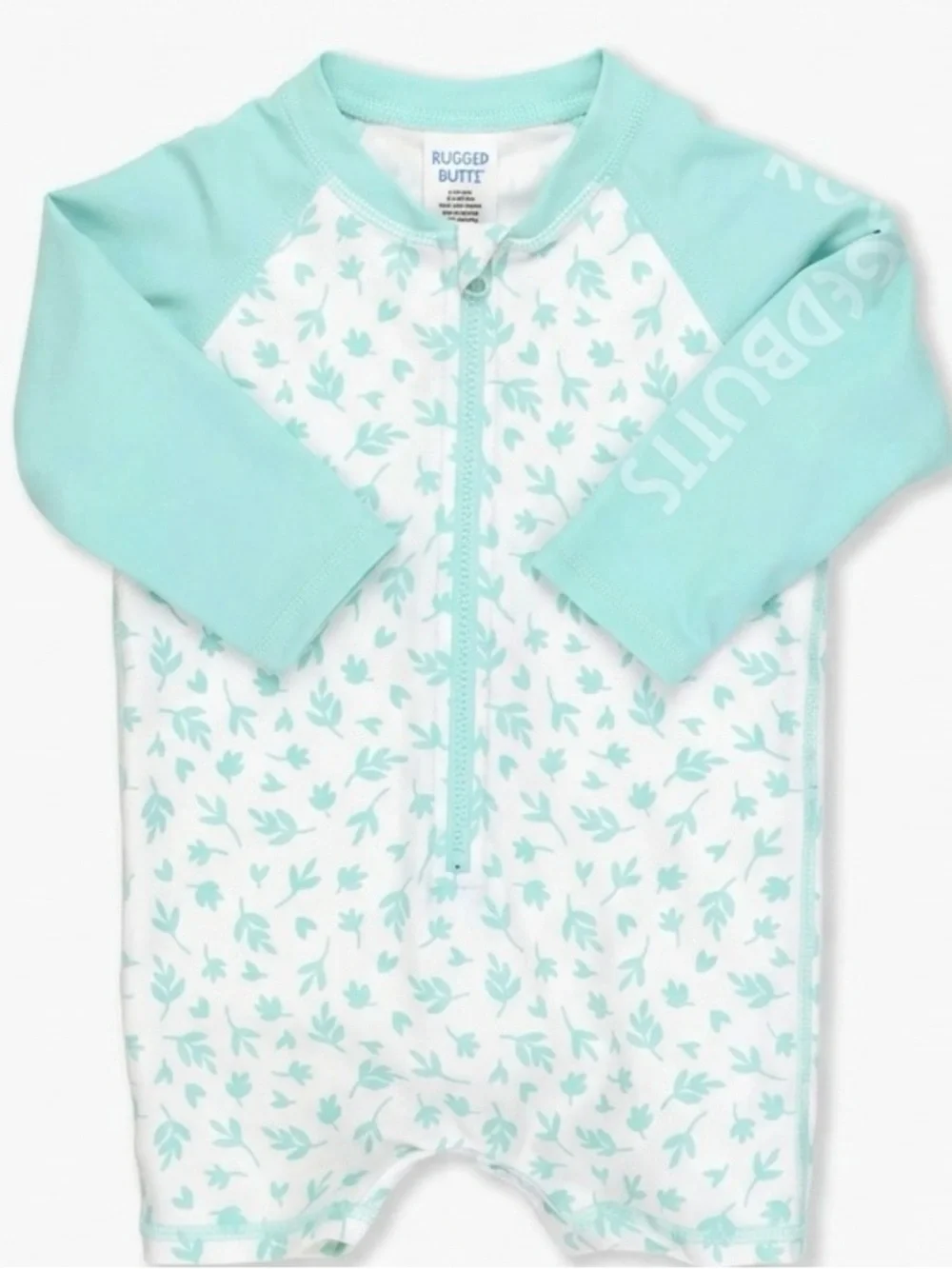 Rugged Butts Mint Green Long Sleeve Zip-Front Kids Rashguard Suit - size 12-18m